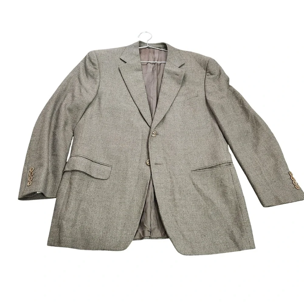 Sport Coat Mens 46 Brown Herringbone Wool Tweed 2 Button Italy Jacket Blazer